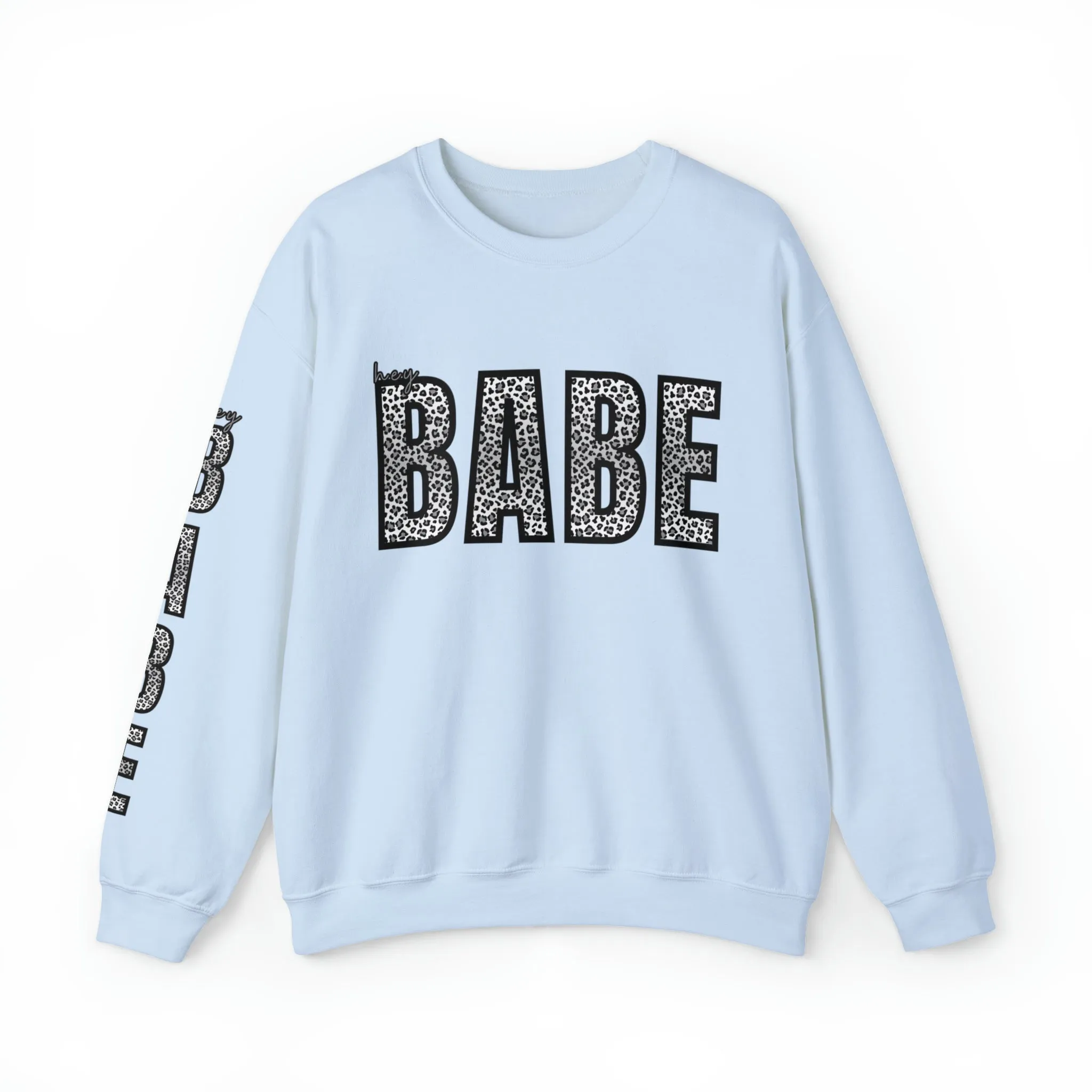 Women's 'Hey Babe' Leopard Print Sweatshirt with Stylish Sleeve Detail