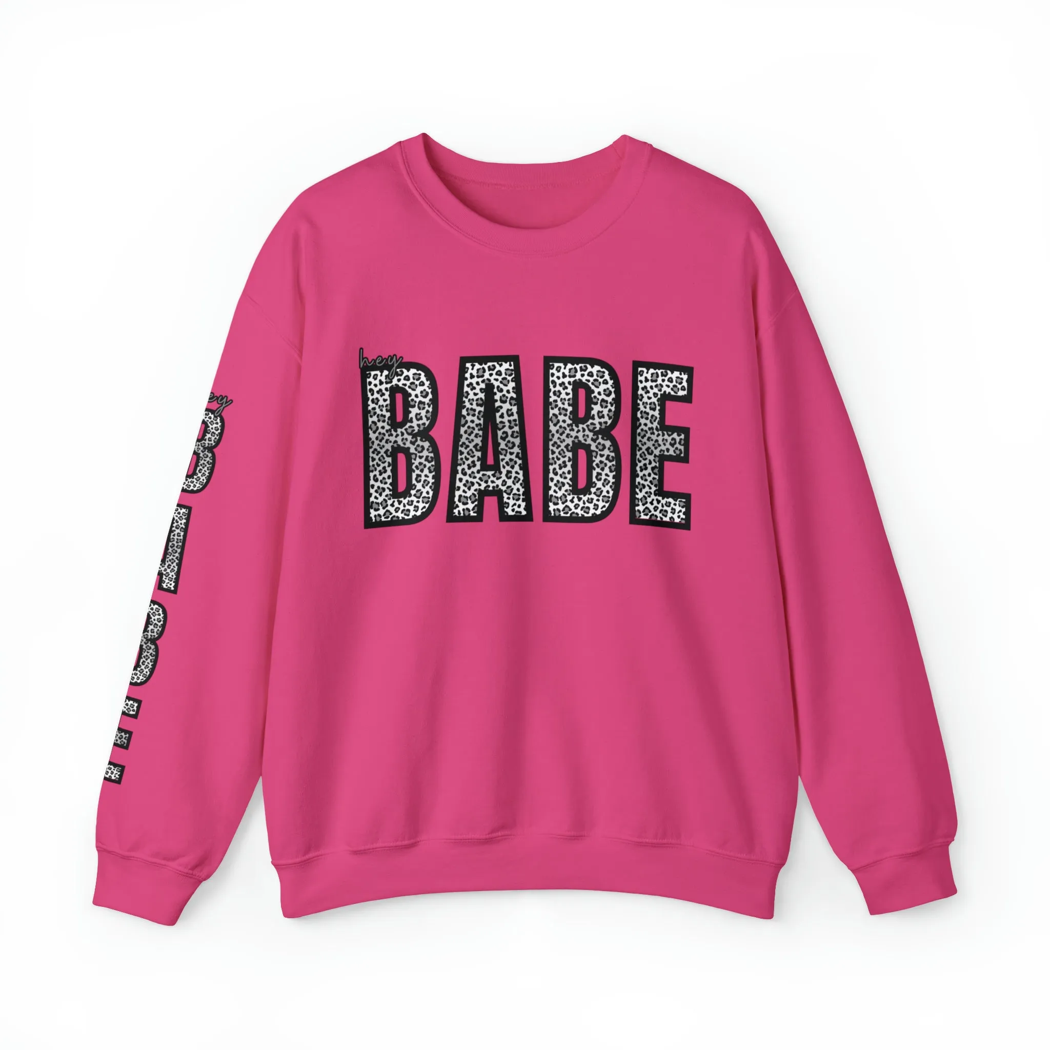 Women's 'Hey Babe' Leopard Print Sweatshirt with Stylish Sleeve Detail
