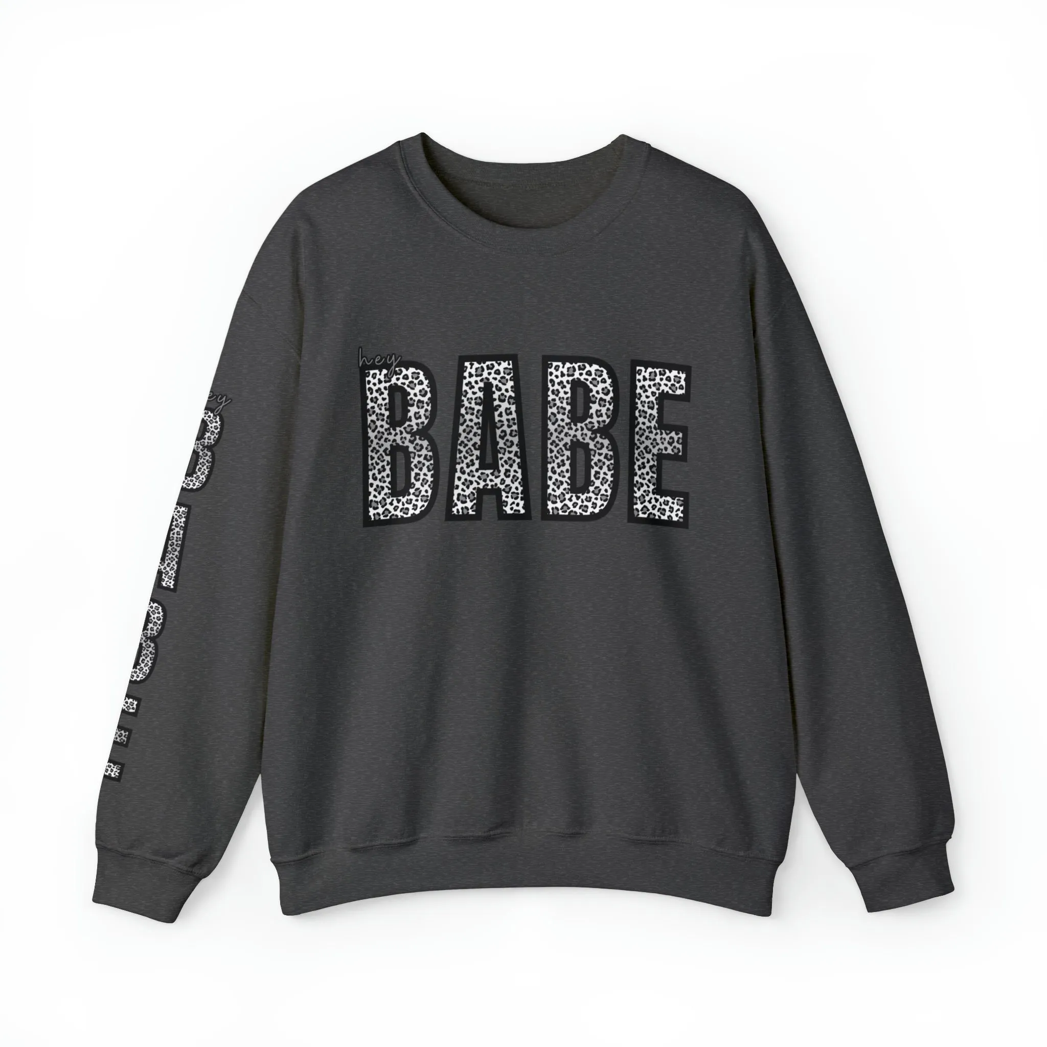 Women's 'Hey Babe' Leopard Print Sweatshirt with Stylish Sleeve Detail