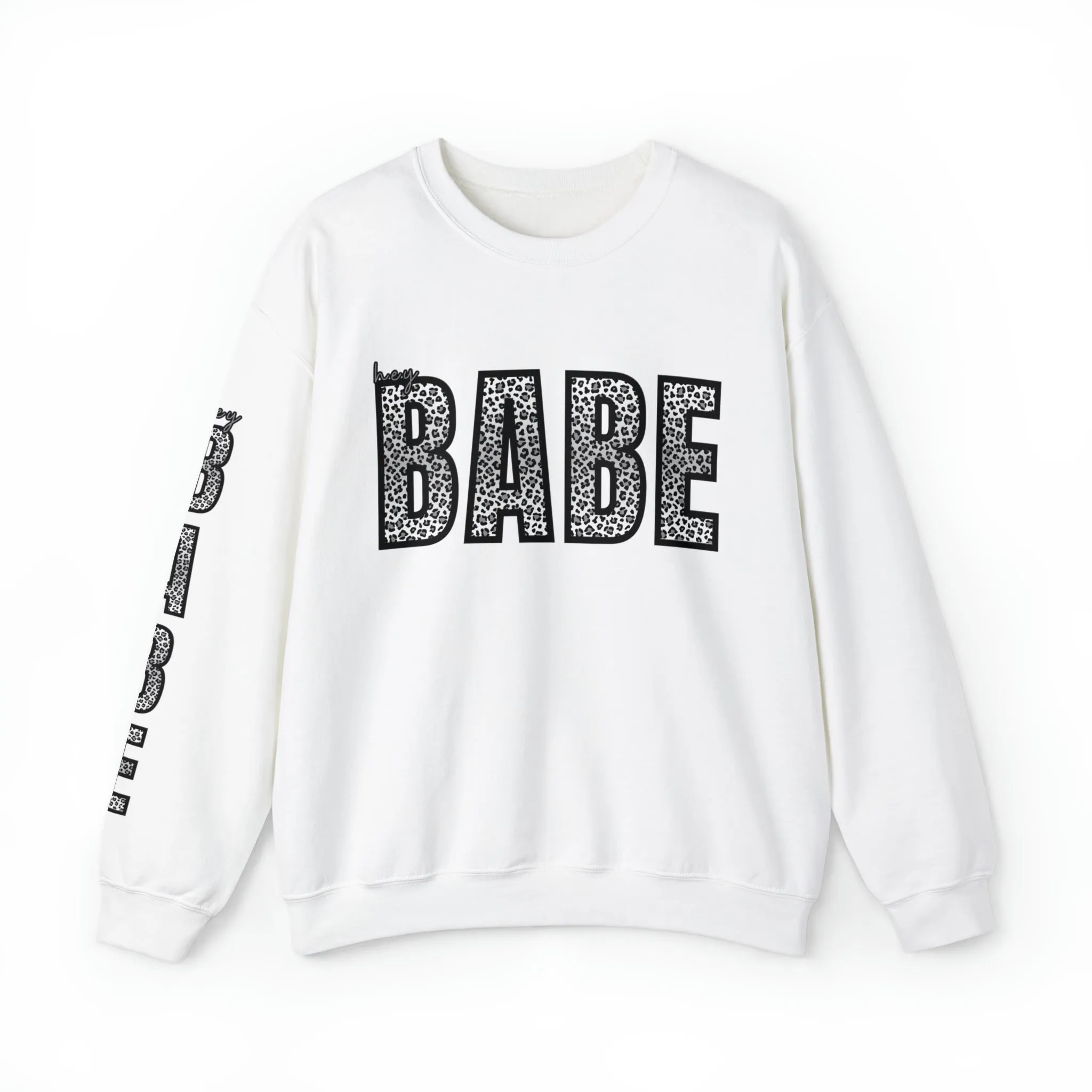 Women's 'Hey Babe' Leopard Print Sweatshirt with Stylish Sleeve Detail