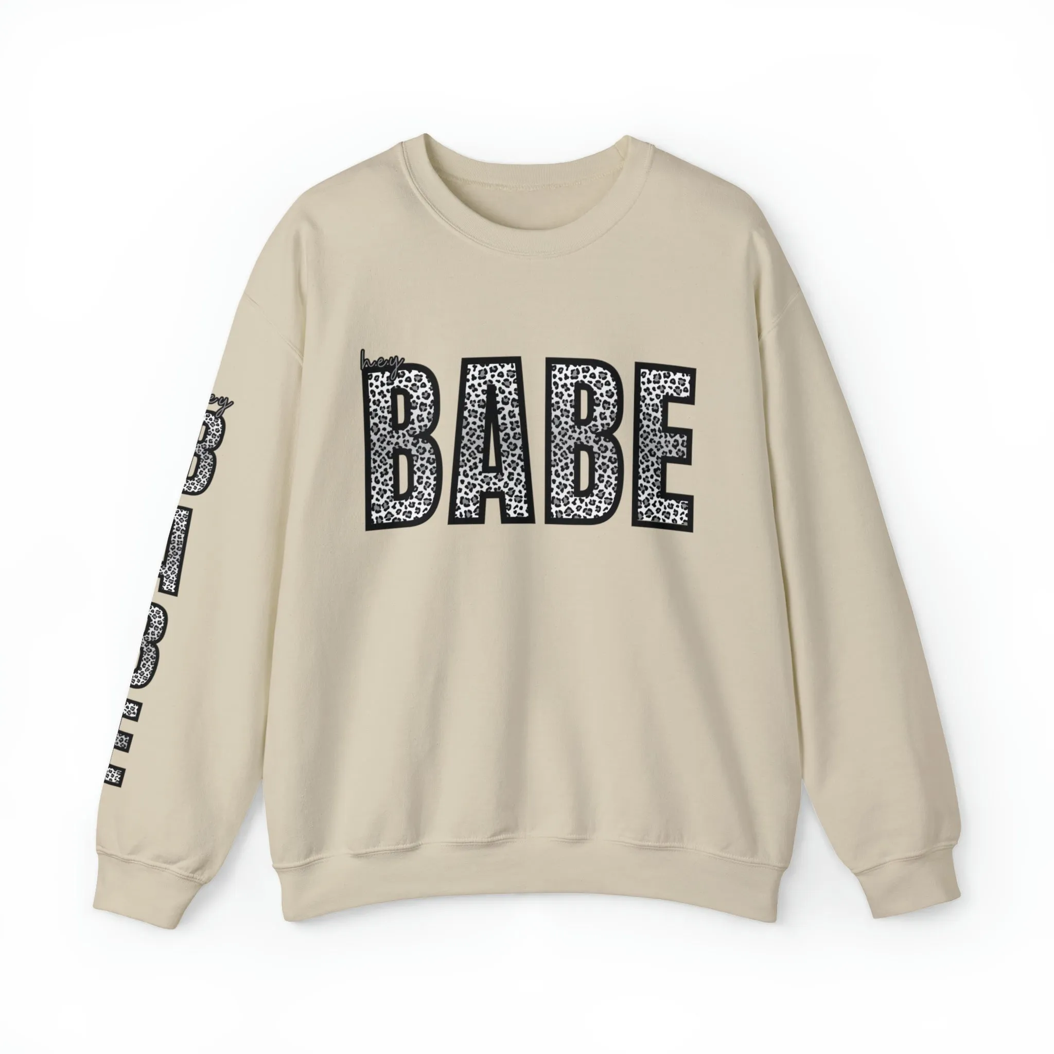 Women's 'Hey Babe' Leopard Print Sweatshirt with Stylish Sleeve Detail