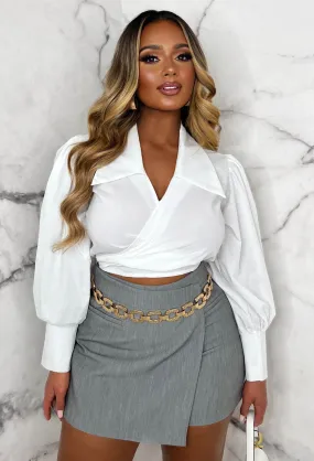 Worth Waiting For White Tie Front Collar Cropped Shirt Limited Edition
